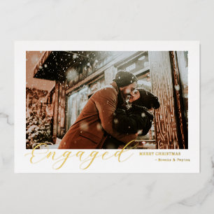 modern simple minimal Engaged Christmas photo Foil Holiday Card