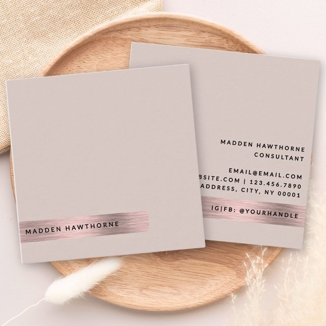 Modern Simple Minimal Faux Rose Gold Brushed Metal Square Business Card (Creator Uploaded)
