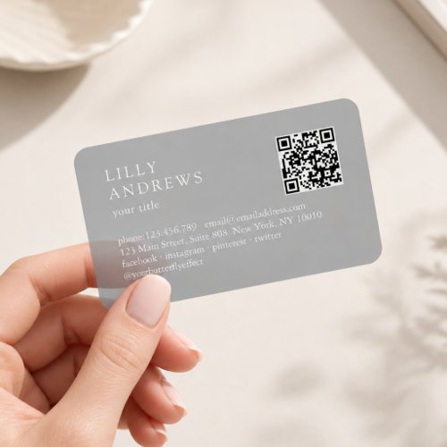 Modern Simple Minimal Gray Transparent QR Code Clear Business Cards
