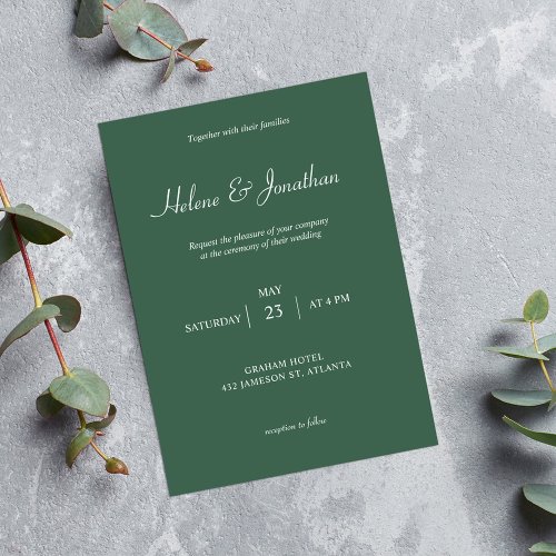 Modern Simple Minimal Green Elegant Wedding Invitation