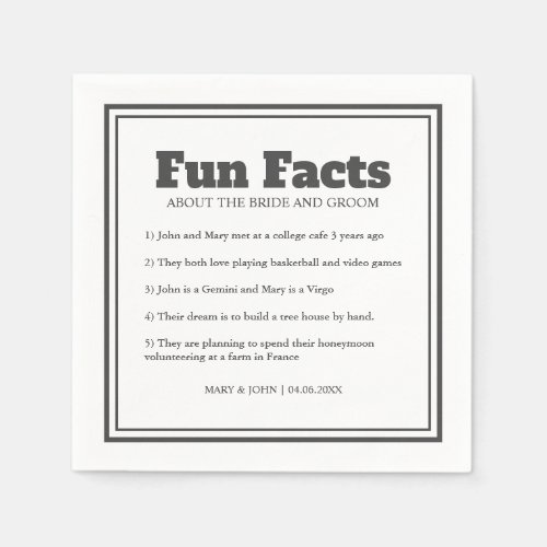 Modern Simple Minimal Grey Fun Facts Wedding Napkins