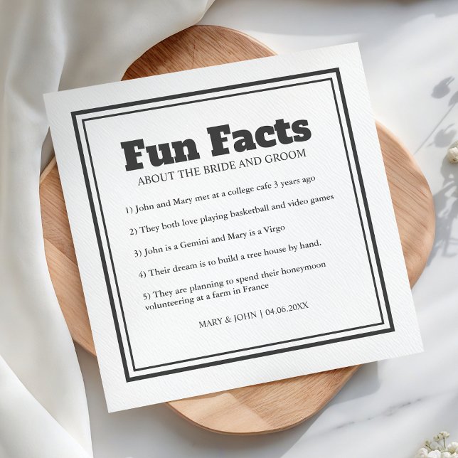 Modern Simple Minimal Grey Fun Facts Wedding Napkins (Creator Uploaded)