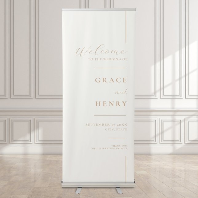 Modern Simple Minimal Ivory Tan Wedding Welcome Retractable Banner (Creator Uploaded)