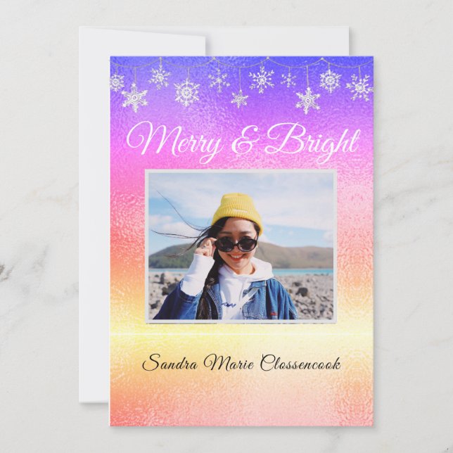 Modern Simple Minimal Metalic Rainbow Christmas Announcement (Front)