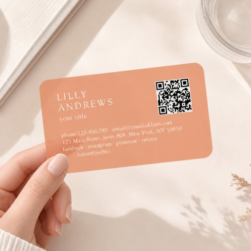 Modern Simple Minimal Orange Transparent QR Code Clear Business Cards