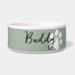 Modern simple minimal paw print personlaized<br><div class="desc">Modern simple minimal paw print personlaized dog cat pet bowl. Featuring sage green paw print</div>