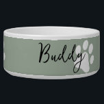 Modern simple minimal paw print personlaized bowl<br><div class="desc">Modern simple minimal paw print personlaized dog cat pet bowl. Featuring sage green paw print</div>