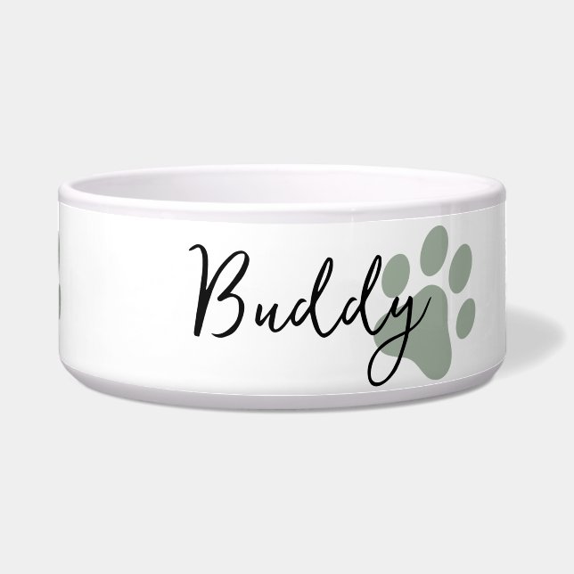 Modern simple minimal paw print personlaized bowl (Front)