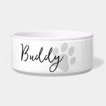 Modern simple minimal paw print personlaized grey<br><div class="desc">Modern simple minimal paw print personlaized dog cat pet bowl. Featuring grey paw print</div>