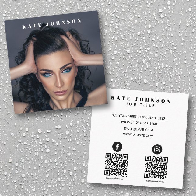 Modern Simple Minimal Photo 2 QR Code Social Media Square Business Card (Creator Uploaded)