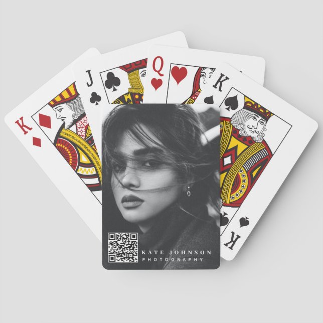 Modern Simple Minimal Photo QR Code Photography Poker Cards (Back)