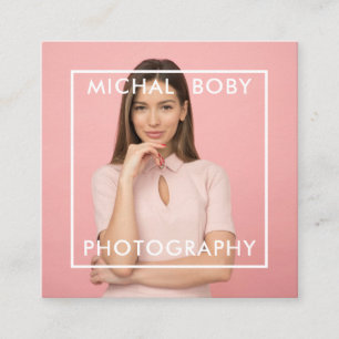 Modern Simple Minimal Photo QR Code Social Media  Square Business Card