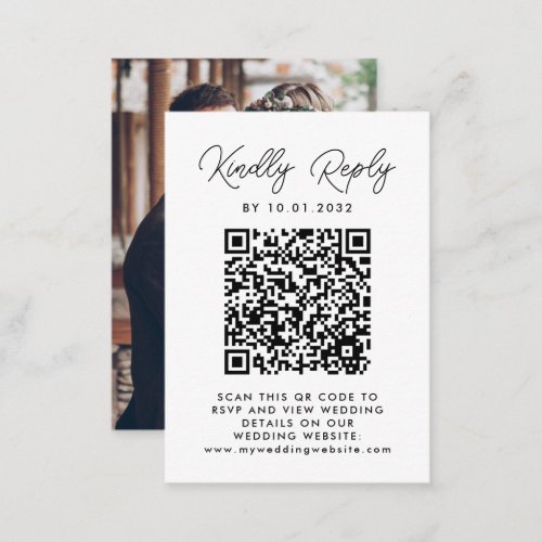 Modern Simple Minimal QR Code Photo Wedding RSVP Enclosure Card