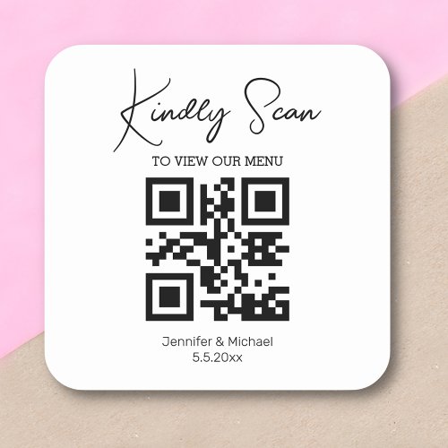 modern simple minimal  qr code wedding menu square sticker