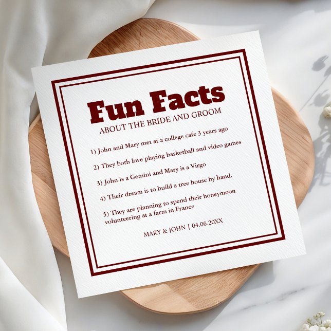 Modern Simple Minimal Red Fun Facts Wedding Napkins (Creator Uploaded)