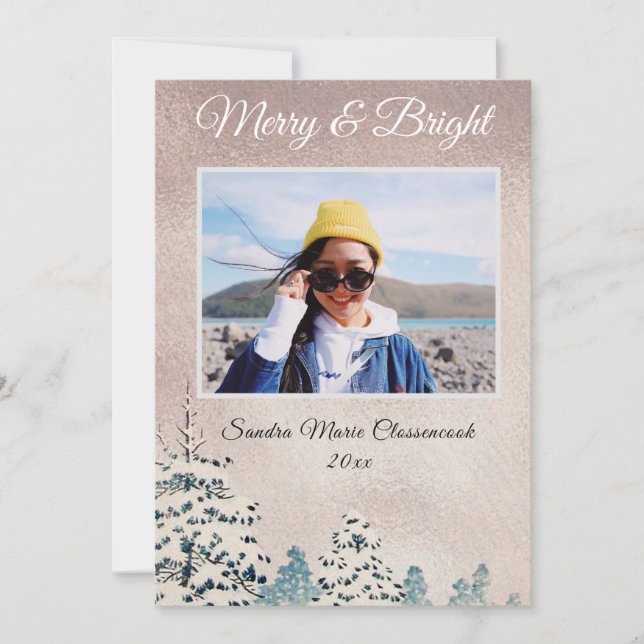 Modern Simple Minimal Rose Gold Christmas Photo Announcement (Front)