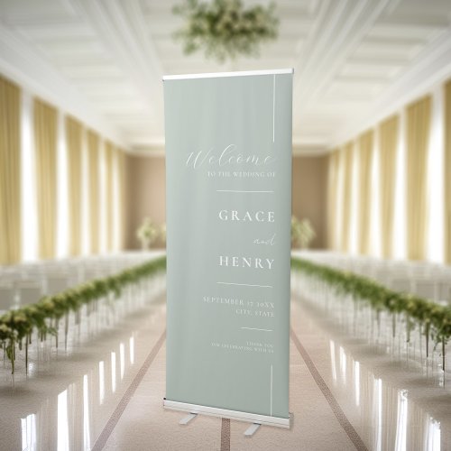 Modern Simple Minimal Sage Green Wedding Welcome Retractable Banner