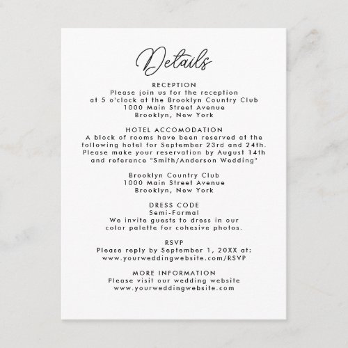 Modern Simple Minimal Website Wedding RSVP Details Enclosure Card