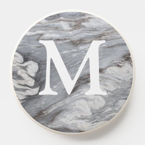 modern simple minimal white grey marble monogram PopSocket