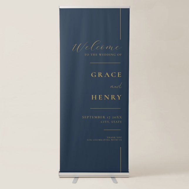 Modern Simple Minimal White Wedding Welcome Retractable Banner (Front)