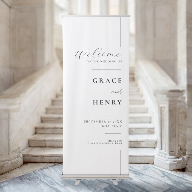 Modern Simple Minimal White Wedding Welcome Retractable Banner (Creator Uploaded)