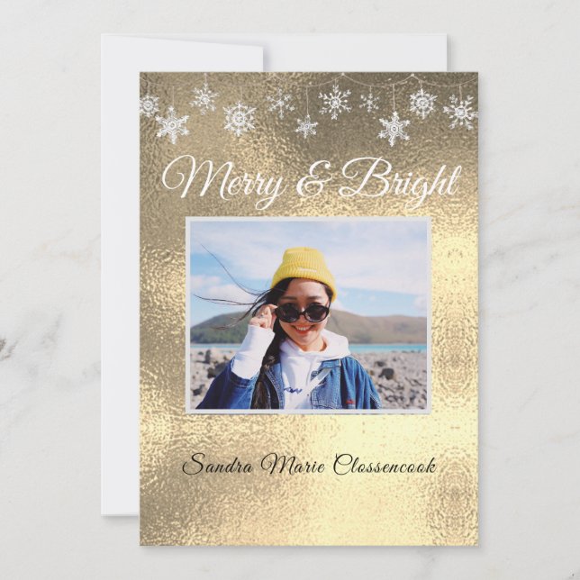 Modern Simple Minimal  Yellow Gold Christmas Announcement (Front)