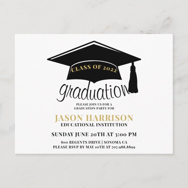 Modern Simple Minimalist 2022 Graduation Party Invitation Postcard (Front)