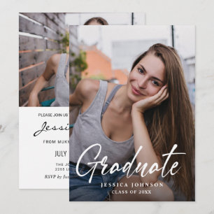 Modern Simple Minimalist 2 PHOTO Graduation Party Invitation