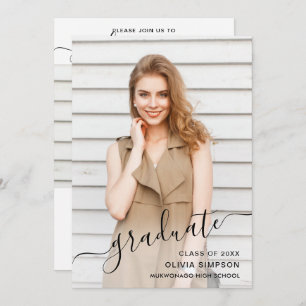 Modern Simple Minimalist 2 PHOTO Graduation Party Invitation