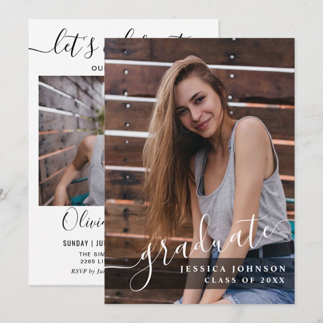 Modern Simple Minimalist 2 PHOTO Graduation Party  Invitation (Front/Back)