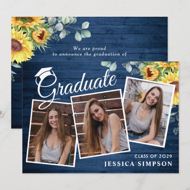 Modern Simple Minimalist 3 PHOTO Graduation Party Invitation (Front/Back)