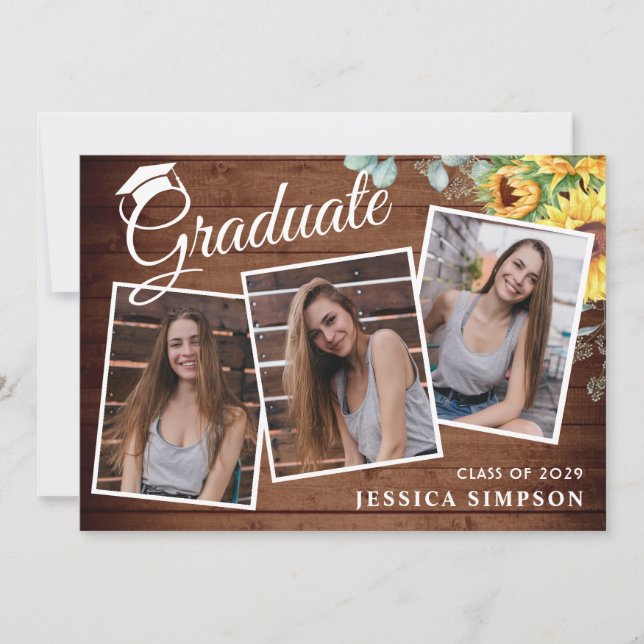 Modern Simple Minimalist 3 PHOTO Graduation Party Invitation (Front)