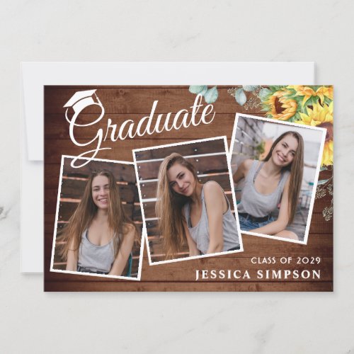 Modern Simple Minimalist 3 PHOTO Graduation Party Invitation