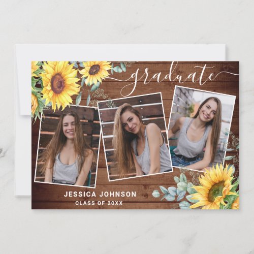 Modern Simple Minimalist 3 PHOTO Graduation Party Invitation