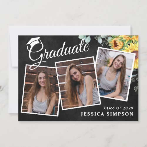 Modern Simple Minimalist 3 PHOTO Graduation Party Invitation