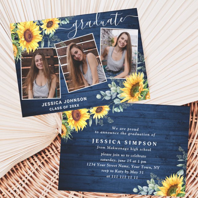 Modern Simple Minimalist 3 PHOTO Graduation Party Invitation (Creator Uploaded)