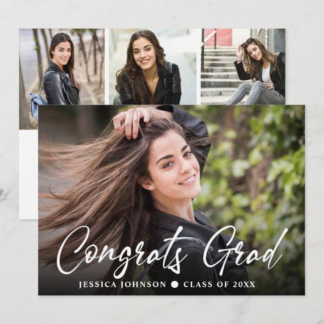 Modern Simple Minimalist 4 PHOTO Graduation Party Invitation (Front/Back)