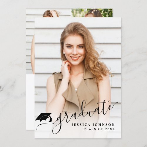 Modern Simple Minimalist 4 PHOTO Graduation Party Invitation