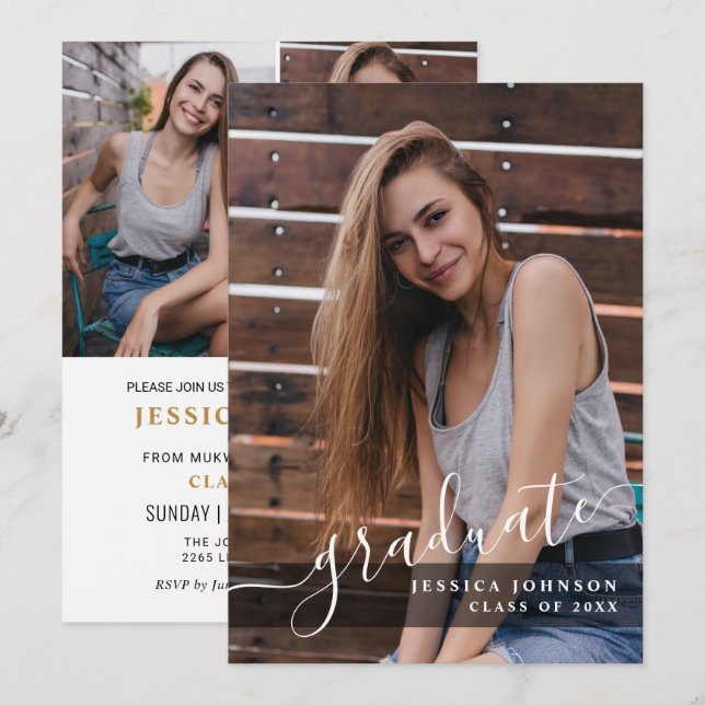 Modern Simple Minimalist 4 PHOTO Graduation Party Invitation (Front/Back)