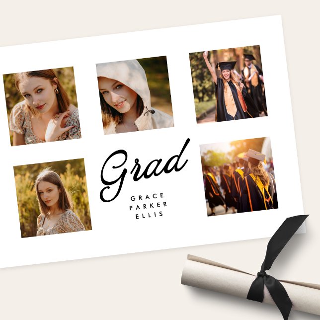 Modern Simple Minimalist 5Photo Collage Graduation Announcement (Creator Uploaded)