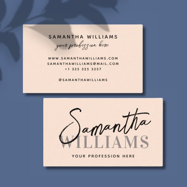 Modern simple minimalist beige script typography business card (Creator Uploaded)