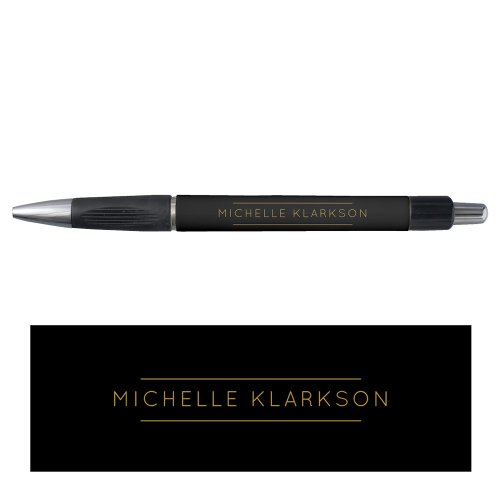 Modern Simple Minimalist Black Gold Monogrammed  Pen