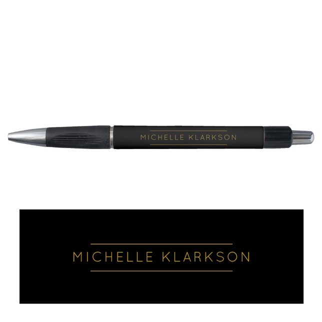 Modern Simple Minimalist Black Gold Monogrammed  Pen (Modern Simple Minimalist Black Gold Monogrammed Pen)