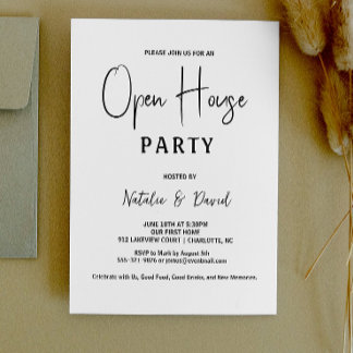 Modern Simple Minimalist Black & White Open House Invitation