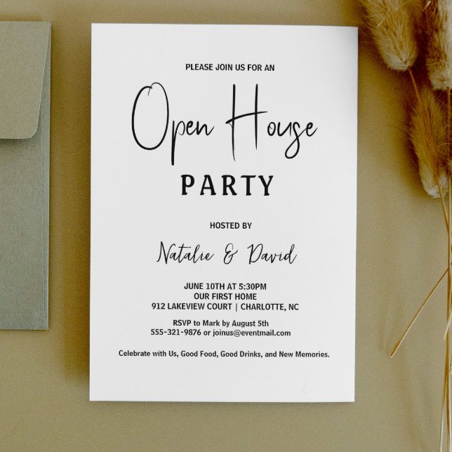 Modern Simple Minimalist Black & White Open House Invitation (Modern Simple Minimalist Black & White Open House Invitation sample chic business  party office )