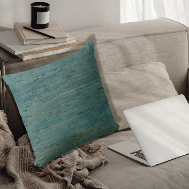 Modern Simple Minimalist Blue Green Rustic Wood Throw Pillow (Creator Uploaded)