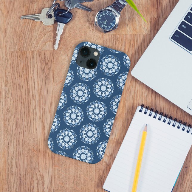 Modern Simple Minimalist Blue Mandala Pattern Case-Mate iPhone Case (Creator Uploaded)