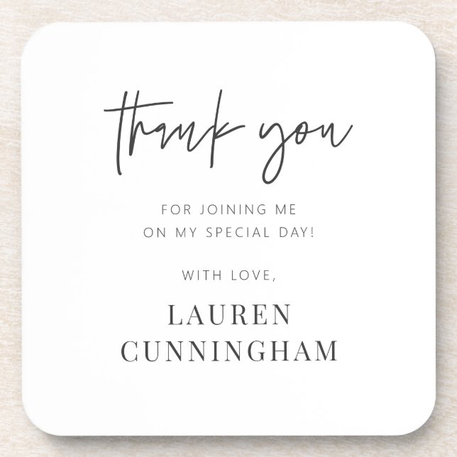 Modern Simple Minimalist Chic Thank You Beverage Coaster (Front)