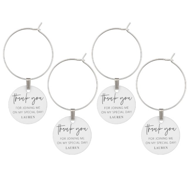 Modern Simple Minimalist Chic Thank You Wine Charm (Staggered)