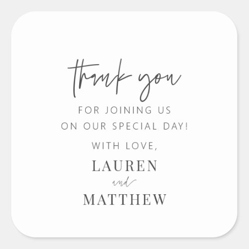 Modern Simple Minimalist Chic Wedding Thank You Square Sticker